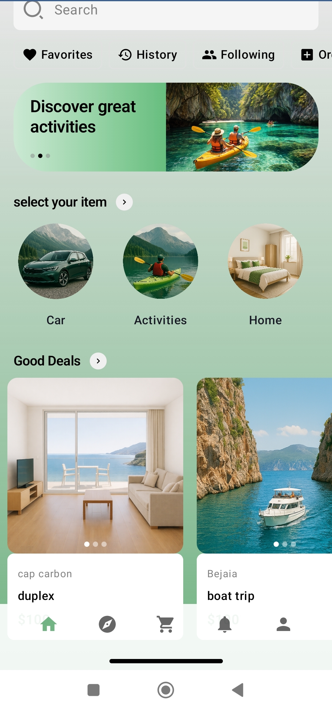 BookInDZ Home Screen - Discover activities